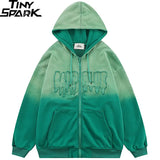 Hop Streetwear Hooded Jacket 2022 Men Gradient Color Embroidery Jacket Coat Autumn Harajuku Cotton Jacket