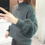 Fongt Sweater Lady 2024 New Winter Thick Head With Loose Lantern Sleeve Fashion Bottom Shirt-Outfit