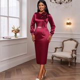 Fongt Three-Dimensional Floral And Vertiny Dress Elegant Temperament To Pack The Party Party Long-Sleeved Dress Dress Dress Dress