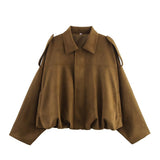 Fongt And Autumn New Women's Velvet Texture Collar Pilot Long Sleeve Short Jacket Jacket