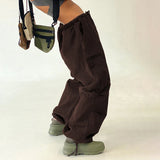 Drawstring Low Waist Hippie Baggy Harem Pants Big Pockets Streetwear Cargo Capris Casual Loose Womens Jogger