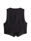 Fongt Women's Autumn New Dress V-Neck Short Vest High-Waist Broad Leg Trousers Commuting Suit