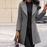 Fongt And Winter Long Korean Version Of The Lady's Collar Showing Thin Solid Color Slim Woman's Hair Coat Woman