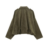 Fongt Velvet Loose Spring Girl Casual Blouse Zipper Fashion Bomber Jacket 2025 Bat Sleeve Texture