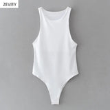 2020 Women sexy sleeveless solid color slim bodysuits female chic o neck soft blouse brand office wear playsuits tops