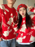 Lamb Fleece Bunny Rabbit Embroidery Sweaters Unisex Couples Thicken Winter O-neck Pullover Goth Streetwear Kawaii
