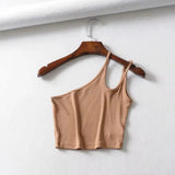 New Irregular Oblique Collar One-Shoulder Double Halter Top E Slim Lady Sling Vest-Outfit
