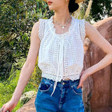 Fongt New White Embroidered Small Top Women's French Design Small Design Small Shirt Women's Sleeveless Waistcoat