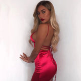 Satin Backless Tie Mini Dress-Outfit
