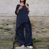 ZANZEA Fashion 2PCS Wide Leg Pants Sets Spring O-Neck Long Sleeve Blouse Suits Oversized Women's Tracksuit Casual Solid
