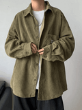 Men's Corduroy Loose Button-Down Shirt-Outfit