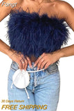 Women Clothes Artificial Fur Feather Vest Summer 2023 Sleeveless T-shirts Strapless Fluffy Backless Slim Tube Tops