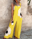 Fongt New Summer New Women's Printed Retro Jumpsuits Loose Sleeveless Design