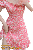 Women Floral Mini Dress, Short Sleeve Sweetheart Neck Casual Dating Summer A-line