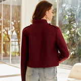Red Solid Gold Button Jacket-Outfit