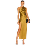Women's Sexy Oblique Shoulders High Open-Fork Dress Dress High Dress High-End Temperament Ass Skirt Dress Dress