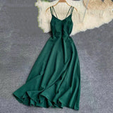New-Coming Spring Summer Holiday Long Dress Cross Spaghetti Strap Open Back Beach Style Ankle-Length Women