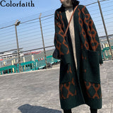 New 2020 Autumn Winter Women's Sweater Korean Big Pockets Fashionable Oversize Contrasting Long Cardigans