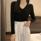 Style Autumn Sweater Women V Neck Long Sleeve Knitted Ribbed Bottoming Sweaters Pullover