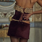 Purple Velvet Corset Crop Top And Mini Skirt Set-Outfit