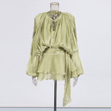 Explosion Mesh Bubble Sleeve Skirt 2025 Summer New Folding Lotus Side Design Short Dress