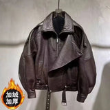 Fongt Bubble Leather Locomotive Jacket Loose PU Leather Coat Oversize New High-End Simple Autumn Coat