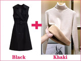 Trench Vests Coats 2 Piece Sets Women Casual Double Breasted Gabardina Sleeveless Jackets Turtleneck Winter Thicken