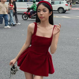 Red Velvet Open Back Bow Mini Dress-Outfit