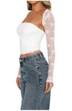 Women's New Sexy Perspective Lace Dress Two Sets Of Long-Sleeved Top T-Shirt Two