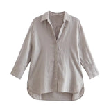 Women Spring Fashion With Side Vents Loose Linen Shirts Vintage Long Sleeve Button-up Female Blouses Blusas Chic