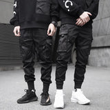 Black Samurai Trend Self-Cultivation Leisure Tactics Paratroopers Ribbon Function Wind Belt Foot Overalls Trousers Men's Tide Plate-Outfit