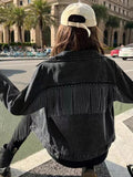 Short Jacket Women's 2022 Spring Fall New Chains Fringe Loose High-Waist Jeans Top Female Black Jean Coats Students