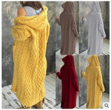 Fongt Knitted Sweater Women Loose Sesame Braided Lazy Hooded Long Cardigan
