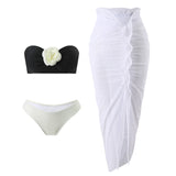 2024 Color Sexy New Rose Three-Piece Mesh Dress Swimsuit