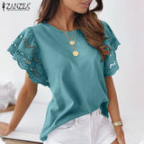 ZANZEA Women Spring Lace Patchwork Blouse Long Sleeve O-Neck Oversized Chemise Female Fashion Casual Clubing Holiday Tunic