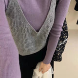 Fongt New Style Fold Wear Show Thin Small Versatile Sweater Vest Korean Hollow Out Solid Color Condole Belt Knit Vest Female-Outfit