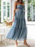 Ruched Tie-Up Strappy Maxi Dress-Outfit