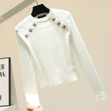 Cropped Sweater Women Jumpers Button 2023 Winter Knitted Sweaters Long Sleeve Top Woman Clothes Black Sueters De