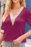 Summer Lace Blouses 2023 Satin Women's Shirt Short Sleeve Casual Top Loose Women Fashion Solid Printed Lady Shirts