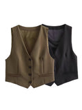 Fongt Women's Autumn New Dress V-Neck Short Vest High-Waist Broad Leg Trousers Commuting Suit