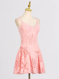 Fongt Temperament Dress Women 2025 Summer New Fresh Sweet Wind Solid Color Hollow Design Short Sling