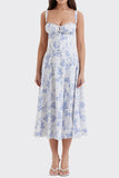 Fongt Women's New Floral Square Collar Sexy Slit Big Swing Autumn And Winter Dress