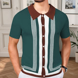 Fongt Men's Summer New Striped R-Neck Knits Short-Sleeved Business Polo Shirts Men's
