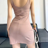 New Pleated Vest Dress Summer Women's Solid Color Square Collar Sleeveless Hip Skirt-Outfit