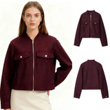 Fongt Burst Women's Round Neck Zipper Soft Short Jacket Jacket