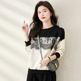 Fongt Splicing Hoodie Female Loose Round Collar Set Model 2023 Spring And Fall New Top Coat-Outfit