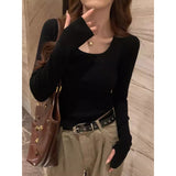 Fongt Bottomed Women's 2024 New Spring And Autumn Gray Sweater To Collar Knitted Shirt High-End Feel Inside The