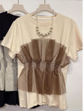 Summer Hit Color Fake Two Tees Patchwork Mesh Y2k Tops Round Neck Short Sleeve Ropa Mujer Fashion Causal T Shirt-Outfit