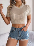 Fongt Shooting Spring And Summer Leisure Hollow Jasmine Short-Sleeved Knitted Jersey Holiday Short Umbilong Tops Women's Clothing
