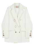 Straight White Blazer For Women Notched Collar Long Sleeve Solid Blazers Female Korean Fashion Clothing Style